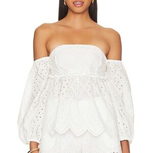MISA Sera White Eyelet Lace Off Shoulder Blouse Top Size M